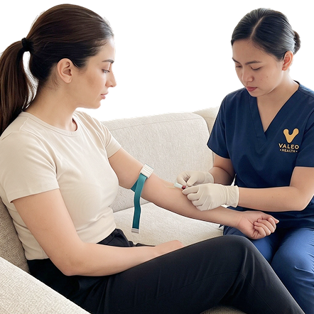 Valeo nurse providing at-home blood test